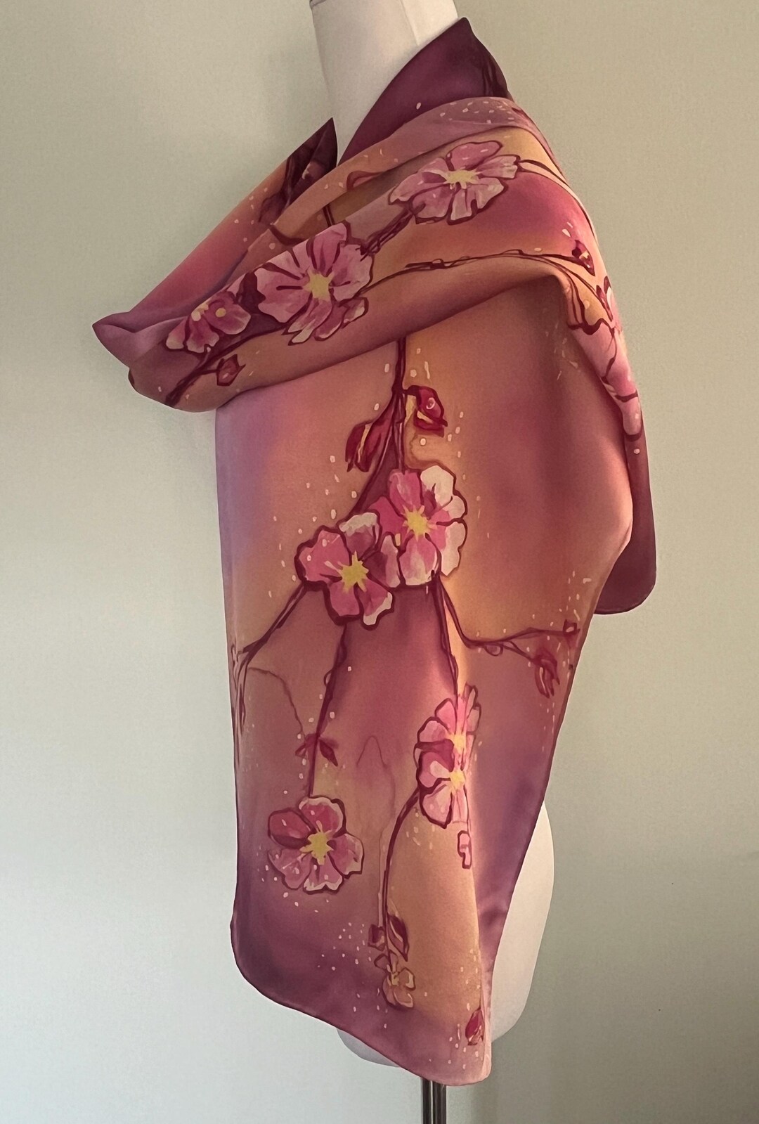 Pink Blossoms Hand Painted Silk Scarf Silk Charmeuse Elegant Design - Etsy