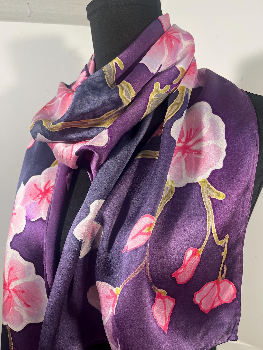Hand Painted Silk Scarf – Cherry Blossom Floral Art - Etsy