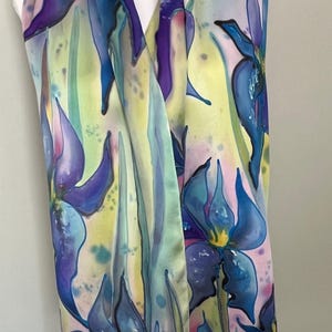 Blue Irises hand painted silk scarf