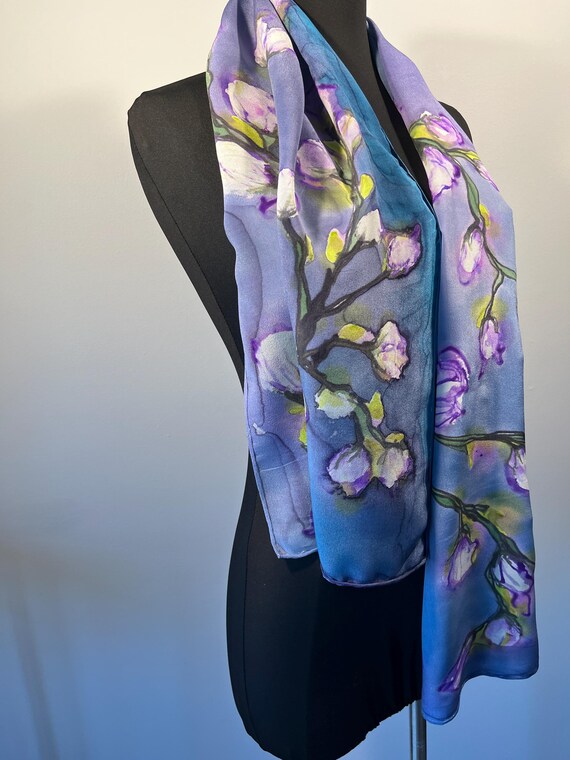 Printed Silk-Effect Headscarf in Purple & Blue Silk Head Scarf for Women - 35 main image 3