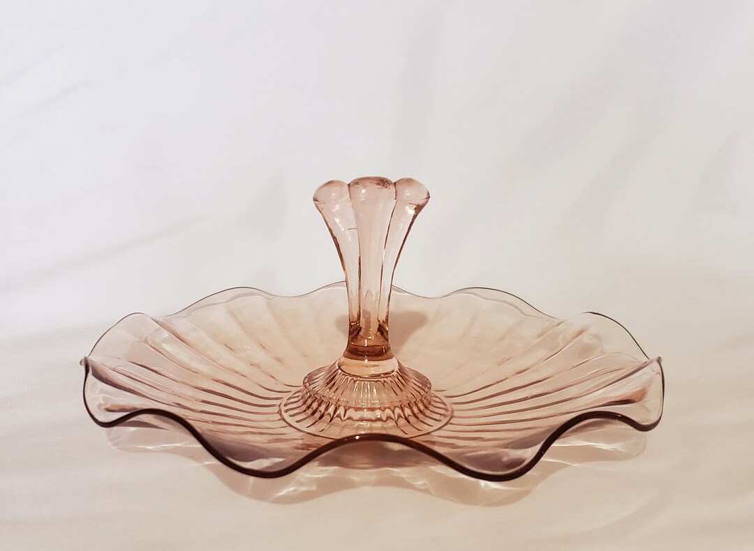 Pink Depression Glass Dish, Pink Candy Dish, Ruffled Depression Glass