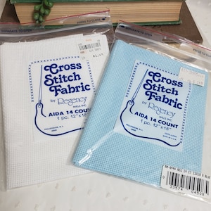Lot of 2 Regency Mills AIDA 14 Count 12&quot; x 18&quot; Cross Stitch Fabric, Blue and White