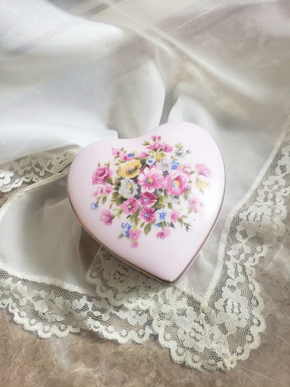 Vintage Pink Floral Porcelain Heart Shaped Trinke… - image 7