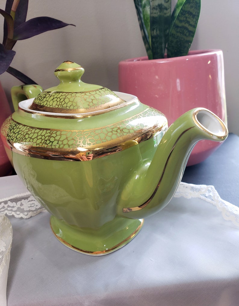 Vintage Ceramic Hall Pottery Hollywood Teapot Light Avocado Etsy