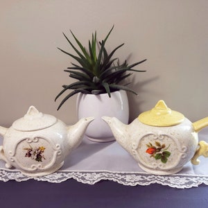1980 Vintage Glazed Small Speckled Ceramic Teapots (2), Engraved with Signature and Date on Bottom