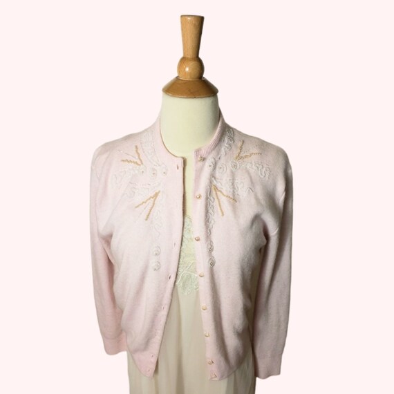 Vintage 1950s Pink Beaded Cardigan - image 1