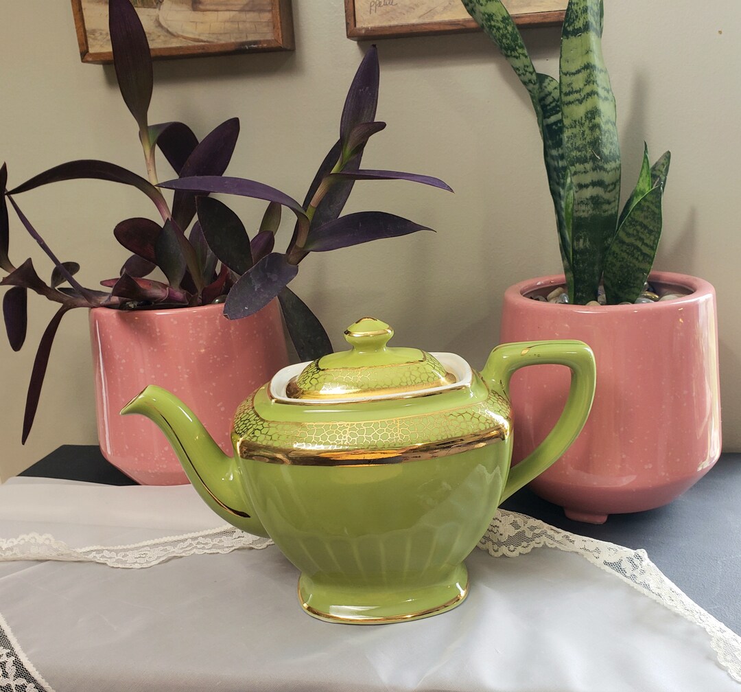 Vintage Ceramic Hall Pottery Hollywood Teapot, Light Avocado Green With