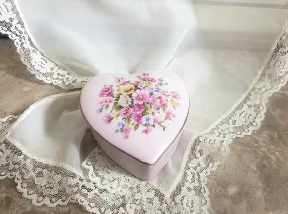 Vintage Pink Floral Porcelain Heart Shaped Trinke… - image 5