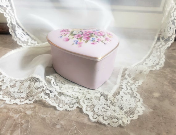 Vintage Pink Floral Porcelain Heart Shaped Trinke… - image 6