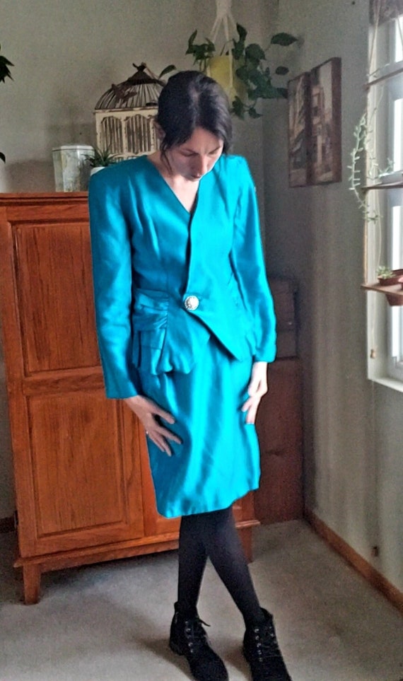 70s/80s Skirt Suit, Leslie Fay, Vibrant Aqua, Vint