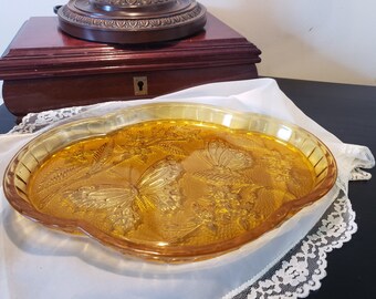 Vintage Art Deco 1930s Sowerby Glass Butterfly Design Vanity Tray