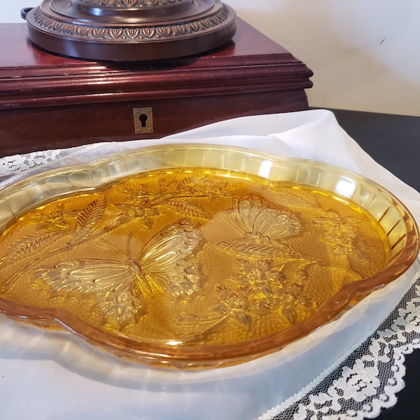 Vintage Art Deco 1930s Sowerby Glass Butterfly Design Vanity Tray