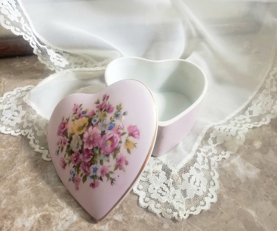 Vintage Pink Floral Porcelain Heart Shaped Trinke… - image 4