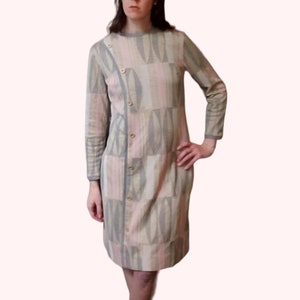 60s 70s Shift Dress, Bleeker Street, Geometric Art Deco Dress, 60s mod dress