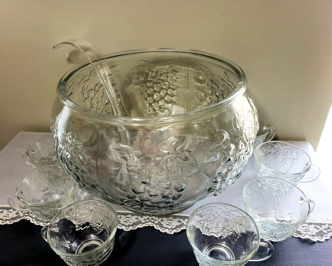 1970s 1980s Vintage Punch Bowl Set Indiana Glass Co. Crystal Etsy