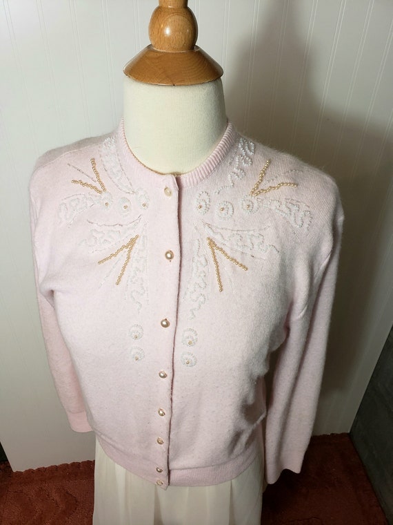 Vintage 1950s Pink Beaded Cardigan - image 2