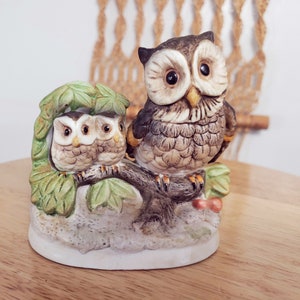 Vintage Homco #1298 Porcelain Mother and Baby Owls Porcelain Figurine