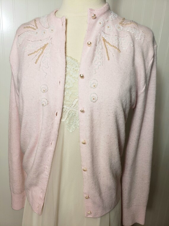 Vintage 1950s Pink Beaded Cardigan - image 5