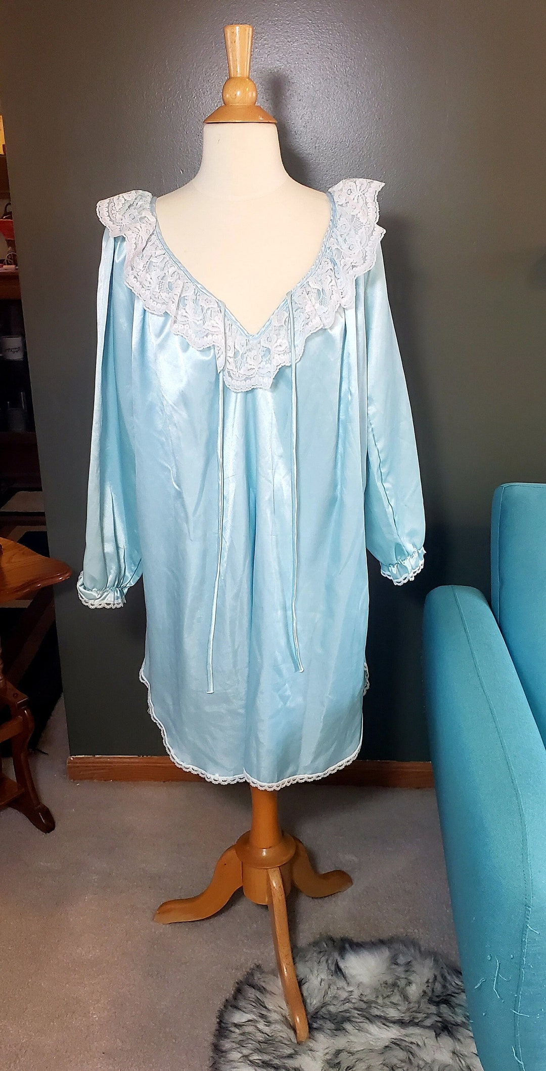 Vintage 1970s 80s Lady Cameo Dallas Flowy Light Blue Nightgown - Etsy