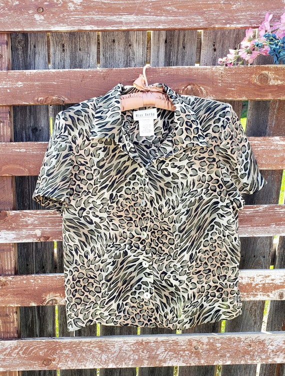 Vintage 1980s 1990s Sheer Leopard Print Button Up 