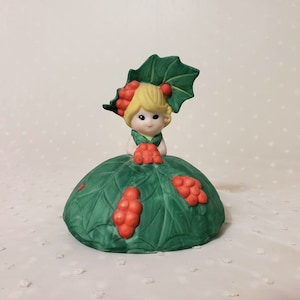 Vintage Christmas Holly Girl cloche en céramique image 1
