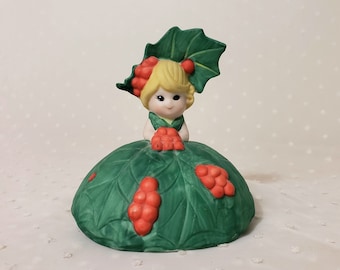 Vintage Christmas Holly Girl Ceramic Bell