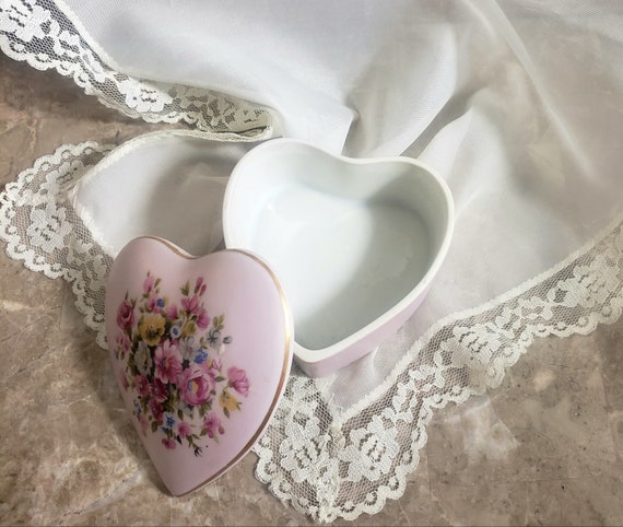 Vintage Pink Floral Porcelain Heart Shaped Trinke… - image 8
