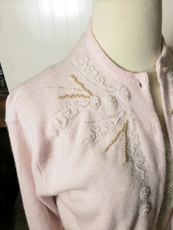 Vintage 1950s Pink Beaded Cardigan - image 3