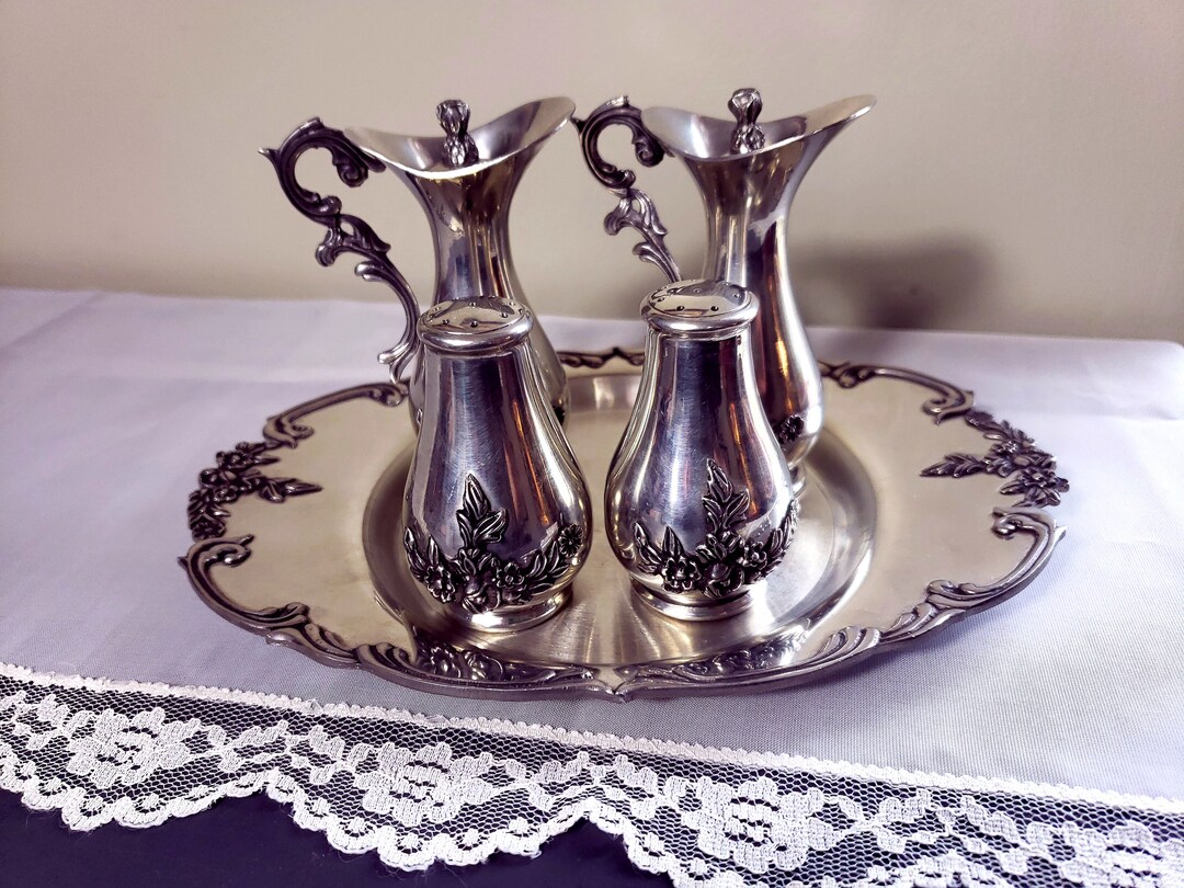 Vintage Genuine Pewter Cruet Set Etsy