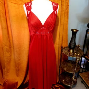Vintage Partners Intimates Red Floor Length Lace Embellished Nightgown