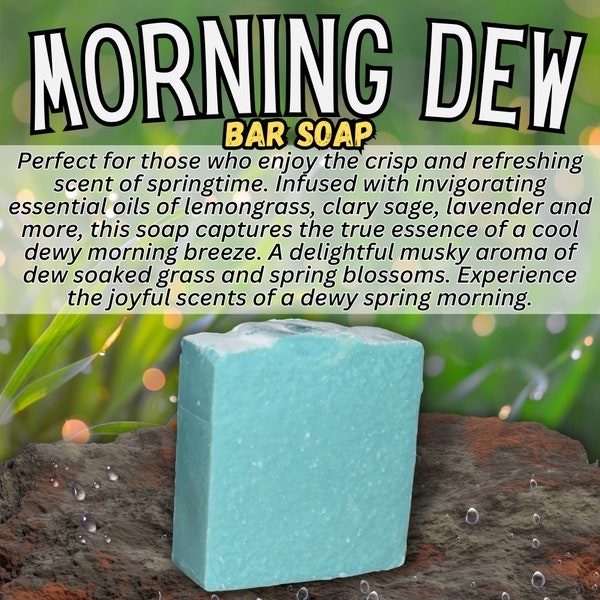 Morning Dew BAR SOAP - Zero Grit - Lemongrass, Clary Sage, Cedar, Lavender -W/ Kaolin Clay and Essential Oils - All Natural Bar Soap