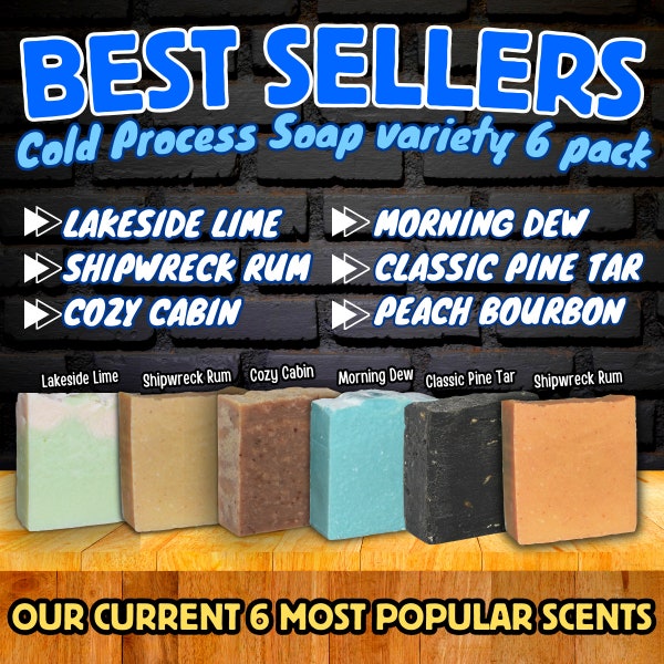 Best Sellers - Cold Process Bar Soap Bundle - Variety 6 Pack of Our Best Selling Scents - All Natural Handcrafted Artisan Soap - Thick Cut