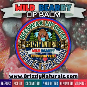 Wild Bearry LIP BALM - Natural Beeswax Lip Balm With Shea Butter, Sweet Almond Oil, Coconut Oil, Vitamin E, and Natural Berry Flavor -