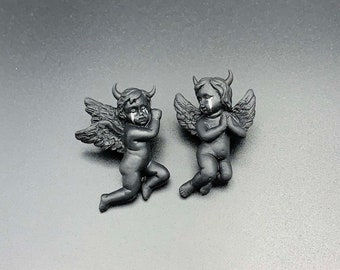 Pendientes de ángel diablo negro: arcilla polimérica, accesorios de acero quirúrgico