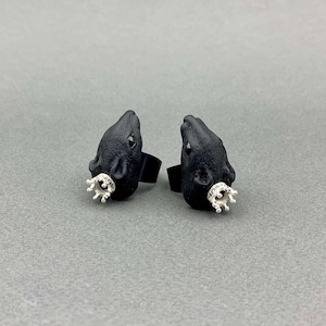 Polymer Clay Black Rat Ring: Adjustable Metal Fitting