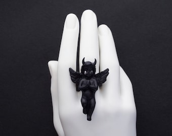 Black Angel Devil Ring: Polymer Clay Adjustable Ring