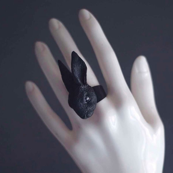 Bague avec lapin noir | Lapin noir | Lapin | Bague lapin