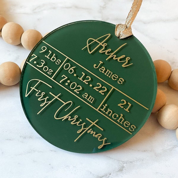 Baby's First Christmas Ornament with Birth Record | 2023 Custom Newborn Birth Stats Ornament |  Baby Stats Gift for New Parents and Baby