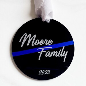 Custom Thin Blue Line Police Ornament, Acrylic Christmas 2023 Ornament Gift for Him, Personalized Thin Blue Line Police Officer Gifts