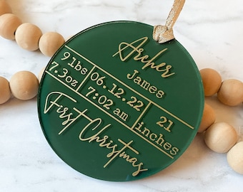 Baby's First Christmas Ornament with Birth Record | 2023 Custom Newborn Birth Stats Ornament |  Baby Stats Gift for New Parents and Baby