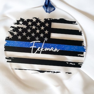 Personalized Police Ornament with Badge, Thin Blue Line Gift for Police Officer, 2023 Custom Family Name Ornament for Cop, Police Chief Gift
