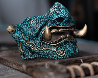 Glow in the dark Oni Maske halbe Samurai Maske Hannya Mempo Japan Stil Rüstung Halloween Karneval Party Cosplay Rollenspiel Kostüm 3D Druck Dekor
