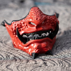 Hellboy mask, Oni mask half face samurai mask Mempo Hannya japanese armor, halloween carnival masquerade party cosplay role play costume