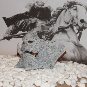 Stone Lord, Samurai Warrior Oni half face mask, Menpo Hannya, Japanese armor, Halloween carnival, cosplay role play, costume, party fun