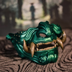 Warriors Sacred Path, Oni mask half face mask, Samurai mask Japanese armor Mempo mask Hannya Halloween mask carnival party cosplay role play