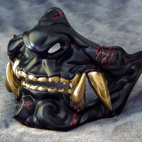 Bloody Dark Knight, Oni mask samurai half mask japanese armor hannya mask menpo  masquerade halloween mask carnival party cosplay role play