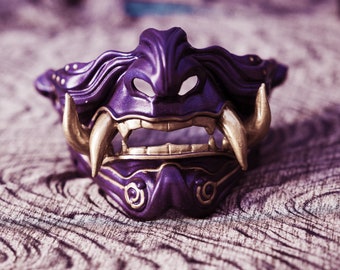 Alien DNA Oni Maske Samurai Maske Halbgesichtsmaske japanische Rüstung Mempo Maske Hannya Halloween Maske Maskerade Karneval Cosplay Kostüm