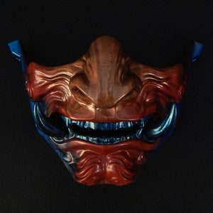 Predator, Samurai Warrior Oni half face mask, Hannya Mempo  japanese armor, Halloween carnival, masquerade cosplay role play costume party
