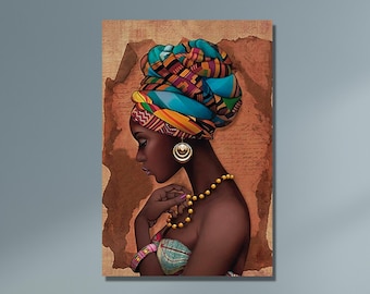 African Woman Wall Art African Woman Canvas Print, African American Home Decor,Picture Vintage Print, African Wall Decor, Afro Woman Print
