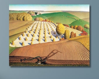 グラントウッド 秋の耕作 1931 ヴィンテージ 絵画 プリント 複製 壁